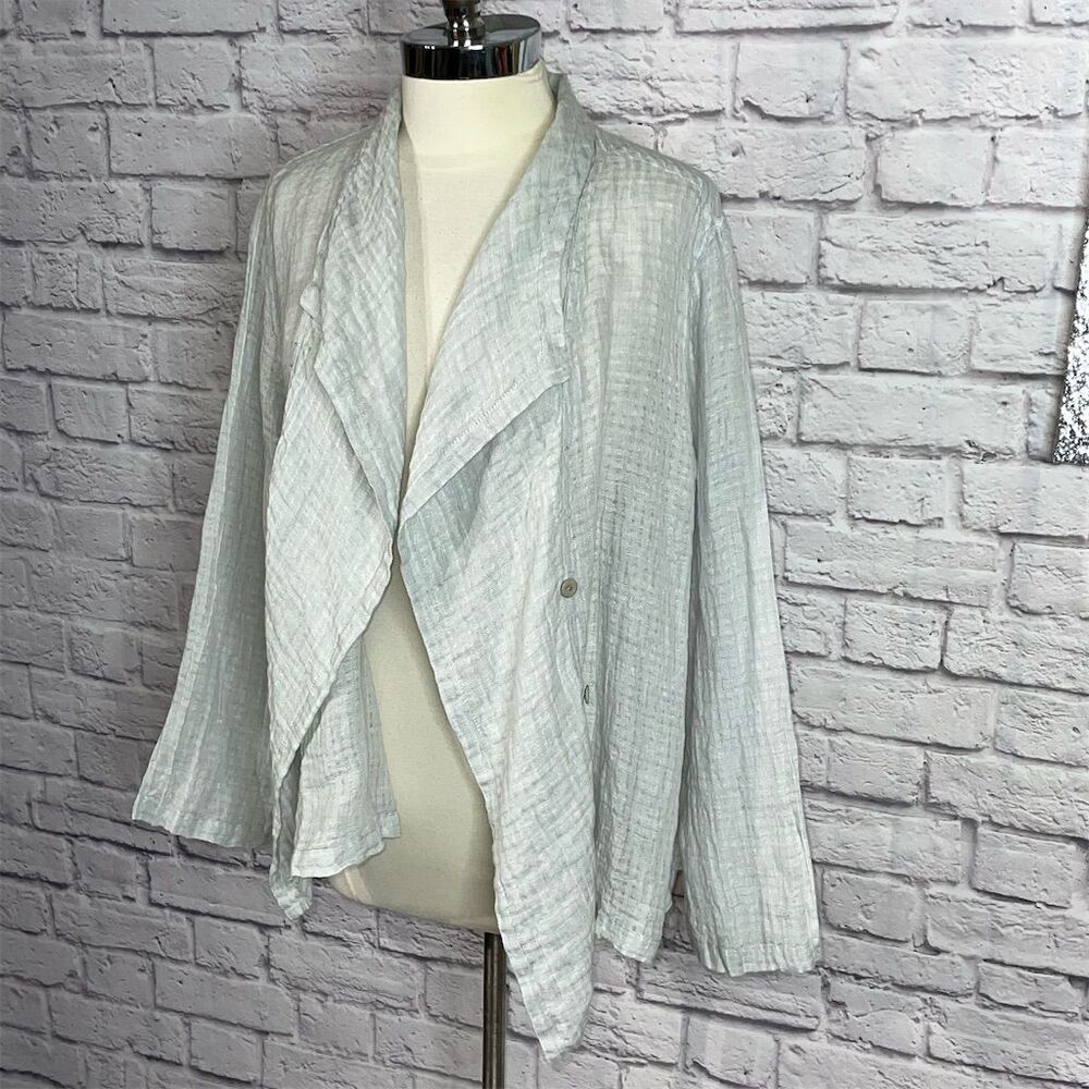 Flax Pale Blue Textured Open Front Jacket - Picture 3 of 11